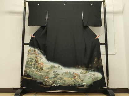 平和屋着物■豪華黒留袖 作家者 御所車風景松文 暈し染め 金彩 正絹 逸品 CABA0124oy