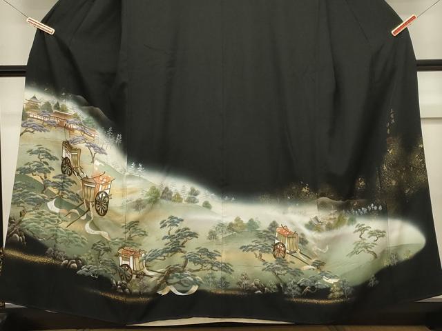平和屋着物■豪華黒留袖 作家者 御所車風景松文 暈し染め 金彩 正絹 逸品 CABA0124oy