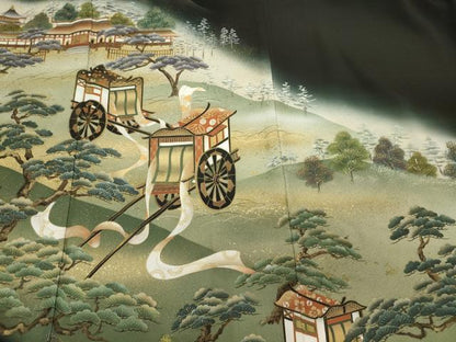 平和屋着物■豪華黒留袖 作家者 御所車風景松文 暈し染め 金彩 正絹 逸品 CABA0124oy