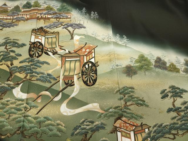 平和屋着物■豪華黒留袖 作家者 御所車風景松文 暈し染め 金彩 正絹 逸品 CABA0124oy