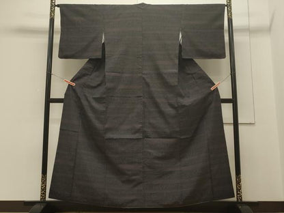 平和屋着物■上質な紬　80亀甲　横段花唐草文　正絹　逸品　CABA0150oy