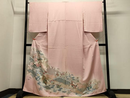 平和屋着物■色留訪問着　流水草花文　暈し染め　金彩　正絹　逸品　CABA0285oy