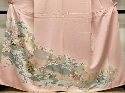 平和屋着物■色留訪問着　流水草花文　暈し染め　金彩　正絹　逸品　CABA0285oy