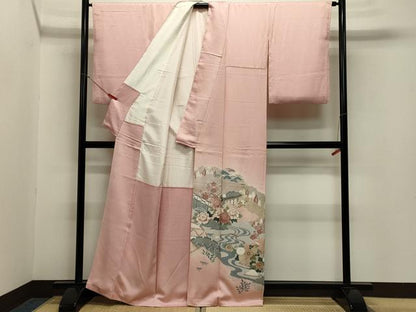 平和屋着物■色留訪問着　流水草花文　暈し染め　金彩　正絹　逸品　CABA0285oy