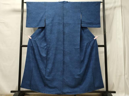 平和屋着物■上質な小紋　藍　型染め　風景草葉文　正絹　逸品　CABA0315oy