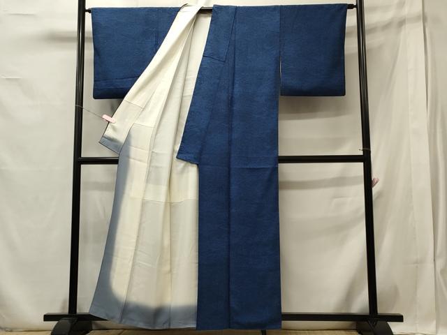 平和屋着物■上質な小紋　藍　型染め　風景草葉文　正絹　逸品　CABA0315oy