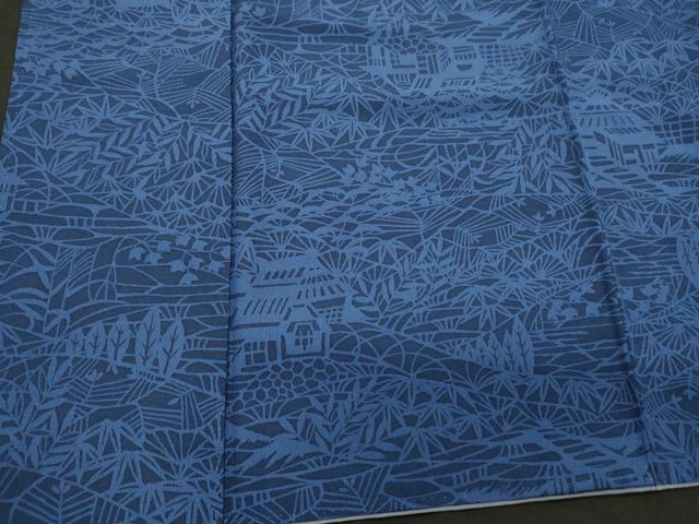 平和屋着物■上質な小紋　藍　型染め　風景草葉文　正絹　逸品　CABA0315oy