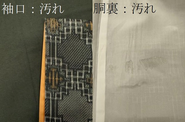 平和屋着物■上質な紬 幾何学文 黒地 正絹 逸品 CABA0329oy