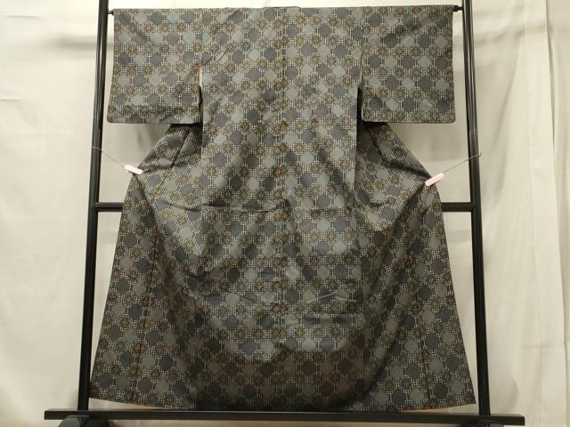 平和屋着物■上質な紬 幾何学文 黒地 正絹 逸品 CABA0329oy