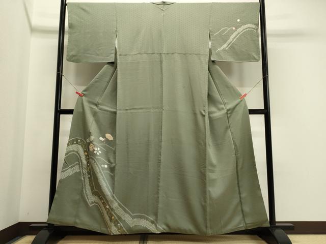 平和屋着物■訪問着　駒刺繍　絞り　糸車花唐草文　金銀彩　正絹　逸品　CABA0376oy
