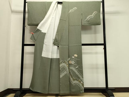 平和屋着物■訪問着　駒刺繍　絞り　糸車花唐草文　金銀彩　正絹　逸品　CABA0376oy