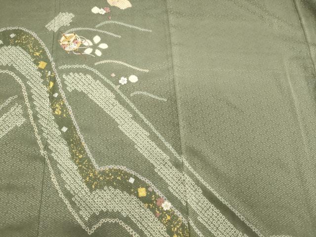 平和屋着物■訪問着　駒刺繍　絞り　糸車花唐草文　金銀彩　正絹　逸品　CABA0376oy