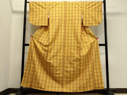 平和屋着物■上質な紬　格子柄　正絹　逸品　CABA0380oy