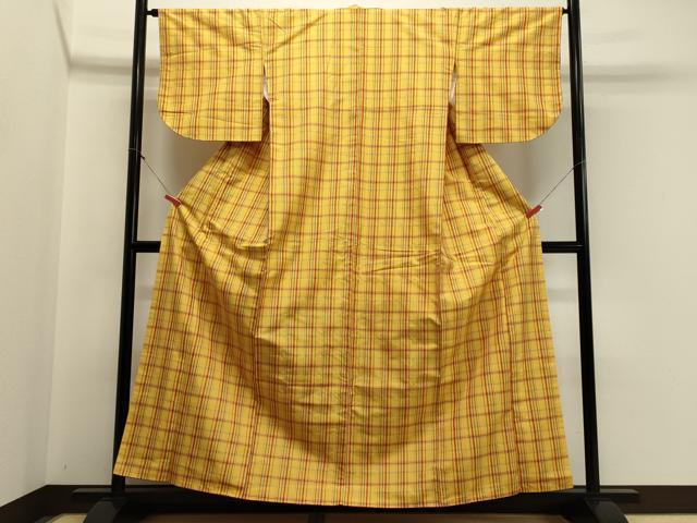 平和屋着物■上質な紬　格子柄　正絹　逸品　CABA0380oy