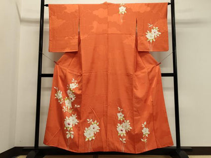 平和屋着物■訪問着　手描き　草花文　正絹　逸品　CABA0394oy