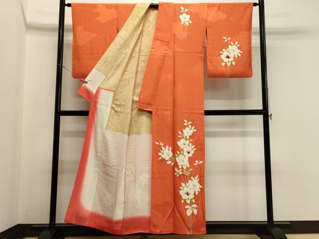 平和屋着物■訪問着　手描き　草花文　正絹　逸品　CABA0394oy