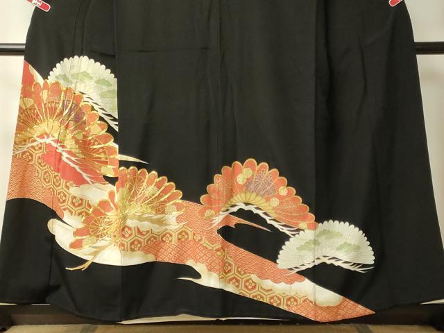 平和屋着物■黒留袖 駒刺繍 吉祥笠松文 金彩 洗える着物 CABA0398oy