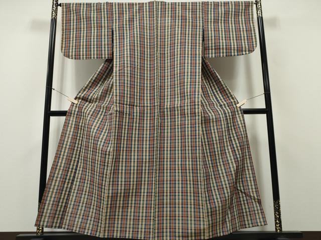 平和屋着物∴夏物 浴衣 阿波しじら織 格子柄 綿 逸品 CABA0403ng