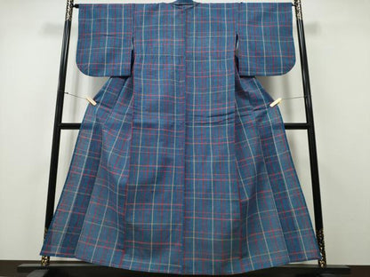 平和屋着物∴夏物 浴衣 阿波しじら織 格子柄 綿 逸品 CABA0404ng