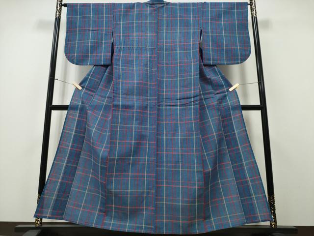 平和屋着物∴夏物 浴衣 阿波しじら織 格子柄 綿 逸品 CABA0404ng