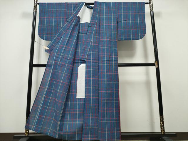 平和屋着物∴夏物 浴衣 阿波しじら織 格子柄 綿 逸品 CABA0404ng