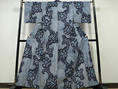 平和屋着物∴夏物 浴衣 有松鳴海絞り 花唐草文 綿 逸品 CABA0406ng