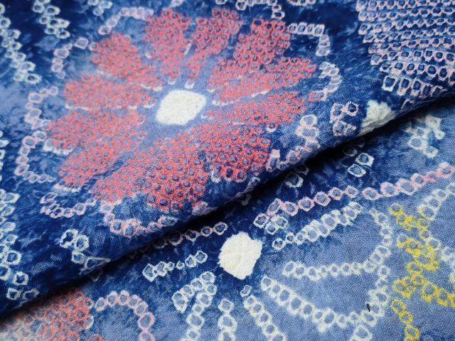 平和屋着物∴夏物 浴衣 有松鳴海絞り エ霞几帳花文 綿 逸品 CABA0411ng