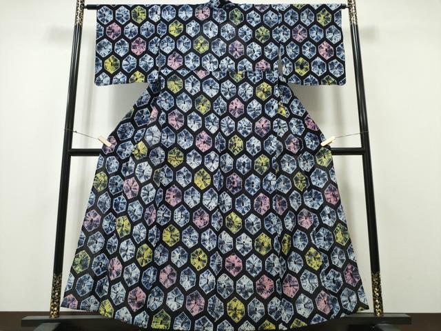 平和屋着物∴夏物 浴衣 有松鳴海絞り 亀甲文 綿 逸品 CABA0413ng