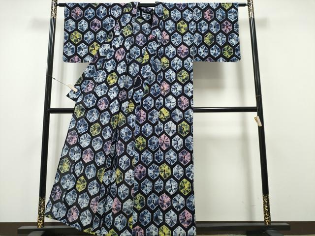 平和屋着物∴夏物 浴衣 有松鳴海絞り 亀甲文 綿 逸品 CABA0413ng
