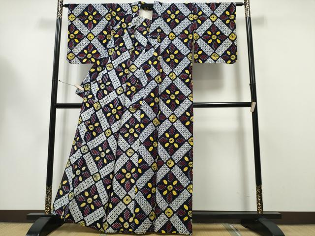 平和屋着物∴夏物 浴衣 有松鳴海絞り 天井花文 綿 逸品 CABA0414ng