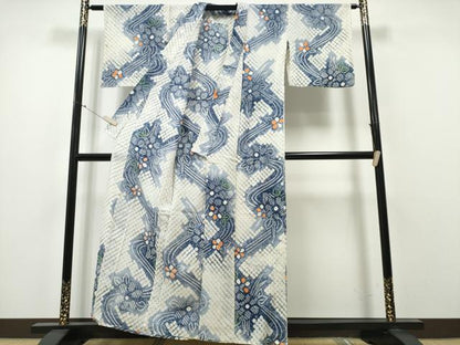 平和屋着物∴夏物　浴衣　有松鳴海絞り　流水草花文　綿　逸品　CABA0415ng
