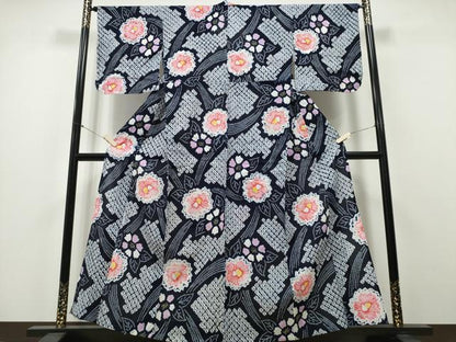 平和屋着物∴夏物 浴衣 有松鳴海絞り 牡丹花文 綿 逸品 CABA0416ng