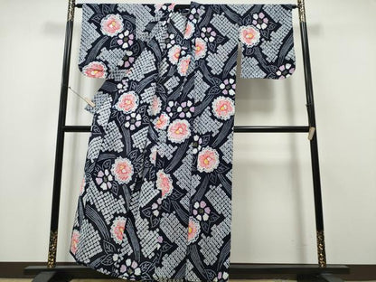 平和屋着物∴夏物 浴衣 有松鳴海絞り 牡丹花文 綿 逸品 CABA0416ng