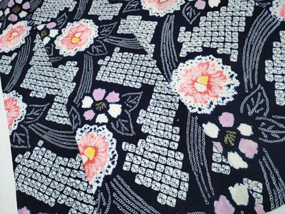 平和屋着物∴夏物 浴衣 有松鳴海絞り 牡丹花文 綿 逸品 CABA0416ng