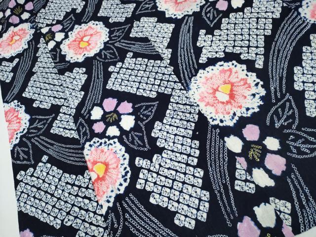 平和屋着物∴夏物 浴衣 有松鳴海絞り 牡丹花文 綿 逸品 CABA0416ng