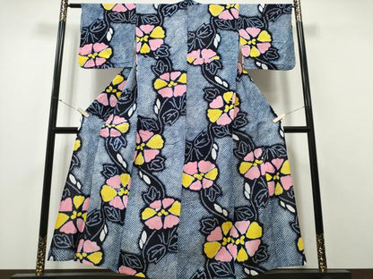 平和屋着物∴夏物 浴衣 有松鳴海絞り 枝花文 綿 逸品 CABA0417ng