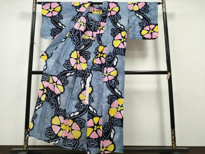 平和屋着物∴夏物 浴衣 有松鳴海絞り 枝花文 綿 逸品 CABA0417ng