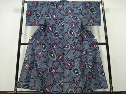 平和屋着物∴夏物 浴衣 有松鳴海絞り 吉祥菊花文 綿 逸品 CABA0420ng