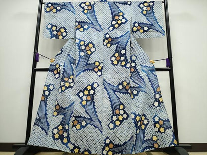平和屋着物∴夏物 浴衣 有松鳴海絞り 花束文 綿 逸品 CABA0421ng