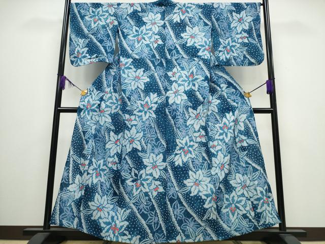平和屋着物∴夏物 浴衣 有松鳴海絞り 百合 綿 逸品 CABA0422ng