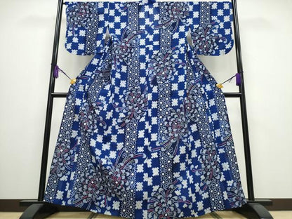 平和屋着物∴夏物 浴衣 有松鳴海絞り 乱菊 市松麻の葉間道 綿 逸品 CABA0423ng