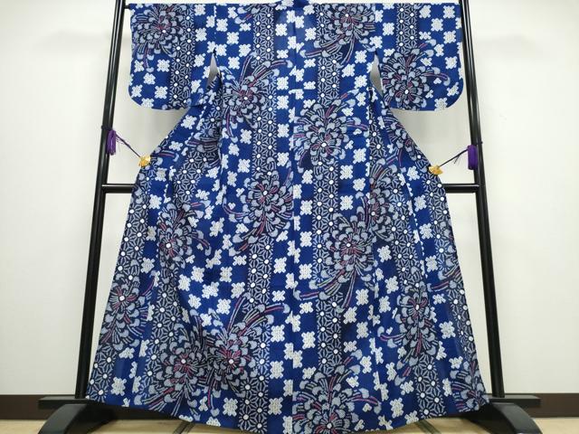 平和屋着物∴夏物 浴衣 有松鳴海絞り 乱菊 市松麻の葉間道 綿 逸品 CABA0423ng