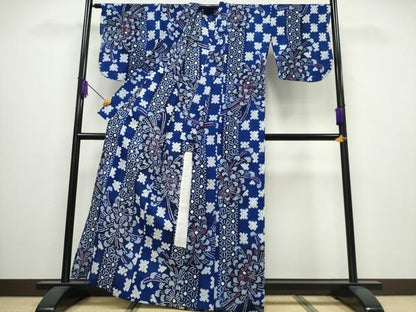 平和屋着物∴夏物 浴衣 有松鳴海絞り 乱菊 市松麻の葉間道 綿 逸品 CABA0423ng