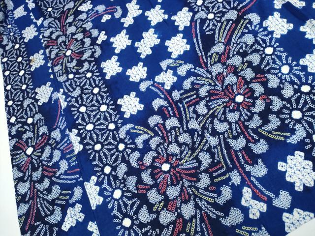 平和屋着物∴夏物 浴衣 有松鳴海絞り 乱菊 市松麻の葉間道 綿 逸品 CABA0423ng