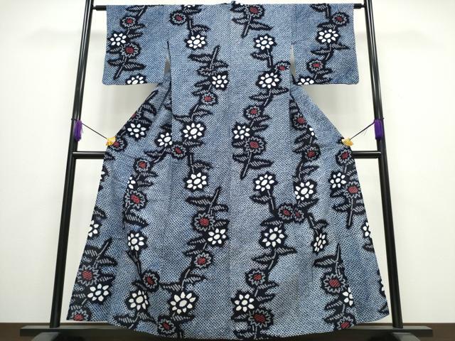 平和屋着物∴夏物 浴衣 有松鳴海絞り 草花文 綿 逸品 CABA0425ng