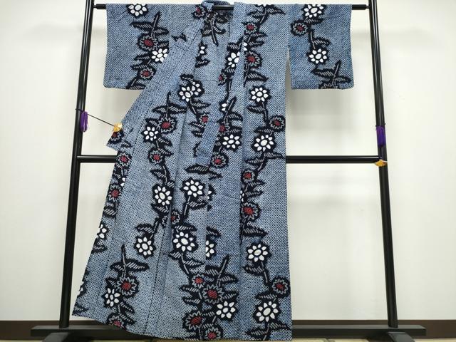平和屋着物∴夏物 浴衣 有松鳴海絞り 草花文 綿 逸品 CABA0425ng