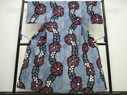 平和屋着物∴夏物 浴衣 有松鳴海絞り 枝葉花文 綿 逸品 CABA0426ng