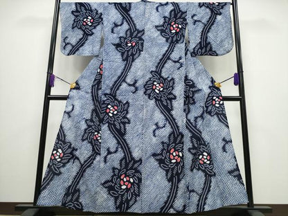 平和屋着物∴夏物 浴衣 有松鳴海絞り 花唐草文 綿 逸品 CABA0427ng