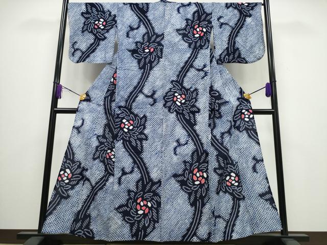 平和屋着物∴夏物 浴衣 有松鳴海絞り 花唐草文 綿 逸品 CABA0427ng