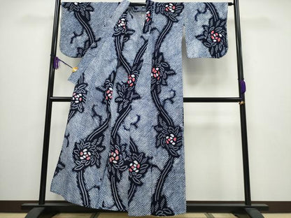 平和屋着物∴夏物 浴衣 有松鳴海絞り 花唐草文 綿 逸品 CABA0427ng